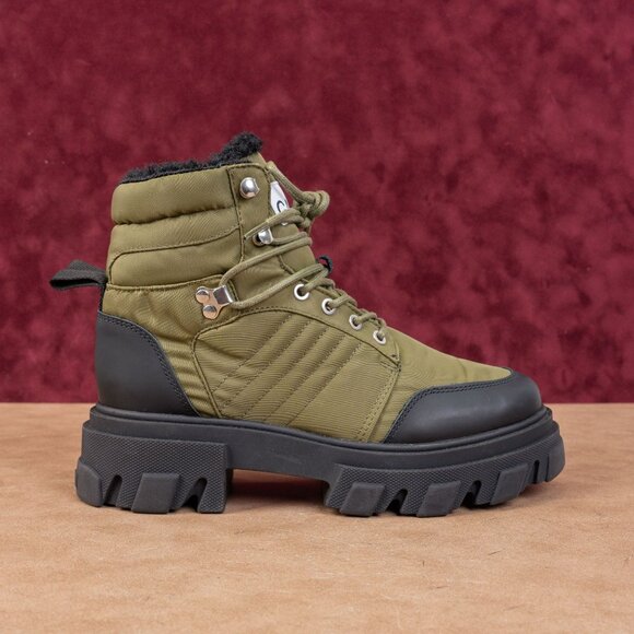 Ganni Women Cleated Olive Green Fabric Lace-up Ankle Boots sz 7-7.5US EUR38 - Picture 3 of 8